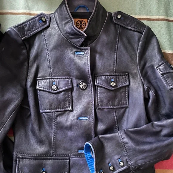 Tory Burch | Sgt Pepper Jacket in Indigo Leather, Sz 4-6 (tagged 6)… - Picture 1 of 9
